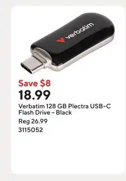 Staples Verbatim 128 GB Plectra USB-C Flash Drive – Black offer