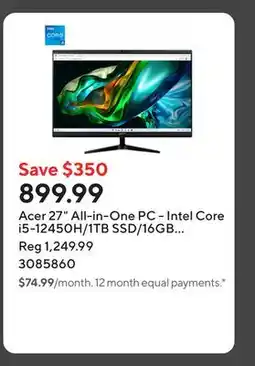 Staples Acer 27 All-in-One PC - Intel Core i5-12450H/1TB SSD/16GB RAM/Windows 11 Home offer