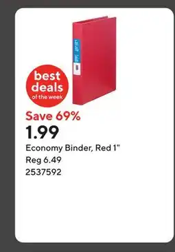 Staples Economy Binder, Red 1 offer