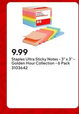 Staples Staples Ultra Sticky Notes - 3 x 3 - Golden Hour Collection - 6 Pack offer