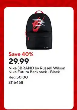 Staples Nike 3BRAND by Russell Wilson Nike Futura Backpack - Black offer