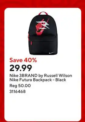 Staples Nike 3BRAND by Russell Wilson Nike Futura Backpack - Black offer