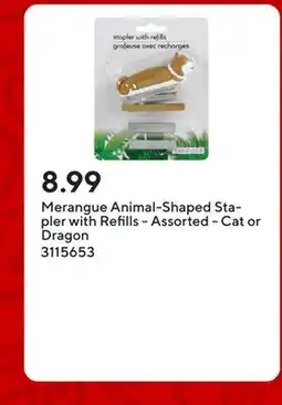 Staples Merangue Animal-Shaped Stapler with Refills - Assorted - Cat or Dragon offer