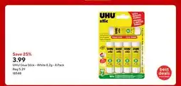 Staples UHU Glue Stick - White 8.2g - 4 Pack offer