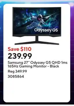 Staples Samsung 27 Odyssey G5 QHD 1ms 165Hz Gaming Monitor - Black offer