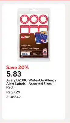 Staples Avery 02380 Write-On Allergy Alert Labels - Assorted Sizes - Red Border - 44 Pack offer