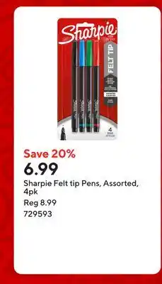 Staples Sharpie Felt tip Pens, Assorted, 4pk offer