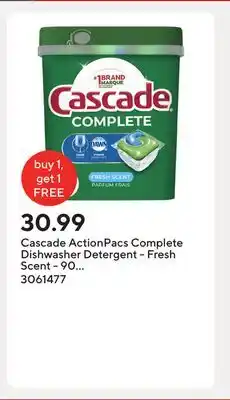 Staples Cascade ActionPacs Complete Dishwasher Detergent - Fresh Scent - 90 Pack offer