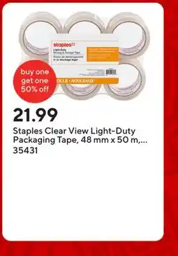 Staples Staples Clear View Light-Duty Packaging Tape, 48 mm x 50 m, 2.0-mil, 6 Pack offer
