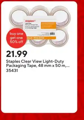 Staples Staples Clear View Light-Duty Packaging Tape, 48 mm x 50 m, 2.0-mil, 6 Pack offer