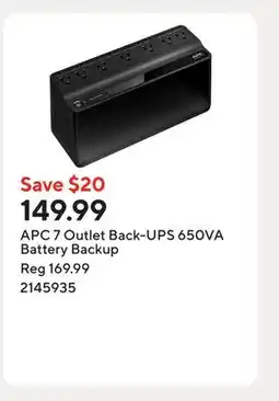 Staples APC 7 Outlet Back-UPS 650VA Battery Backup offer