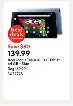 Staples Acer Iconia Tab A10 10.1 Tablet - 64 GB - Blue offer