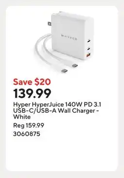 Staples Hyper HyperJuice 140W PD 3.1 USB-C/USB-A Wall Charger - White offer