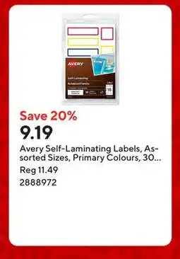 Staples Avery Self-Laminating Labels, Assorted Sizes, Primary Colours, 30 Pack (2362) offer