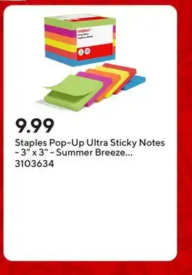 Staples Staples Pop-Up Ultra Sticky Notes - 3 x 3 - Summer Breeze Collection - 6 Pack offer