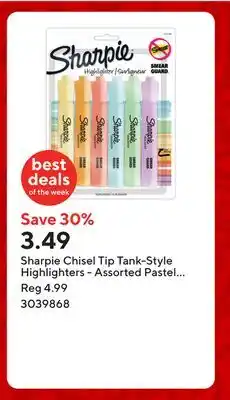 Staples Sharpie Chisel Tip Tank-Style Highlighters - Assorted Pastel Colours - 6 Pack offer