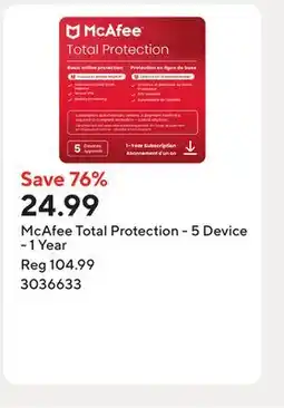 Staples McAfee Total Protection - 5 Device - 1 Year offer