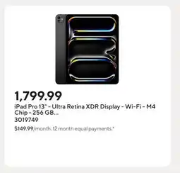 Staples iPad Pro 13 - Ultra Retina XDR Display - Wi-Fi - M4 Chip - 256 GB - Space Black offer