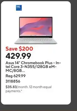 Staples Asus 14 Chromebook Plus - Intel Core 3-N355/128GB eMMC/8GB RAM/Chrome OS offer