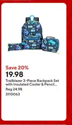 Staples Trailblazer 3-Piece Backpack Set with Insulated Cooler & Pencil Case - Black Print offer