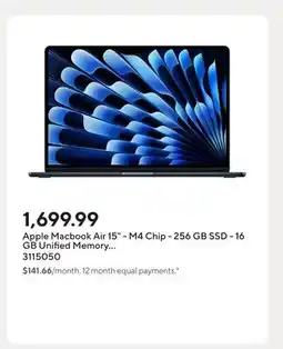 Staples Apple Macbook Air 15 - M4 Chip - 256 GB SSD - 16 GB Unified Memory - Midnight - English offer