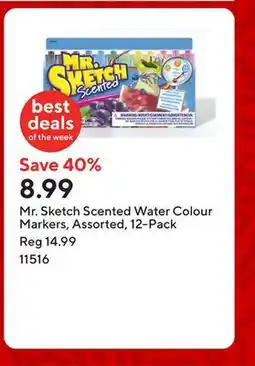 Staples Mr. Sketch Scented Water Colour Markers, Assorted, 12-Pack offer