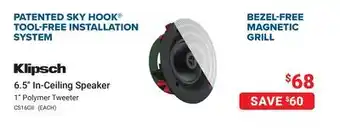 Visions Electronics 6.5 In-Ceiling Speaker PATENTED SKY HOOK TOOL-FREE INSTALLATION SYSTEM offer