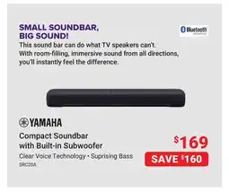 Visions Electronics YAMAHA Compact Soundbar with Built-in Subwoofer offer