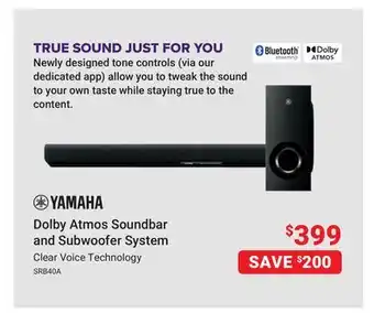 Visions Electronics YAMAHA Dolby Atmos Soundbar and Subwoofer System offer