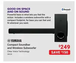Visions Electronics YAMAHA Compact Soundbar and Wireless Subwoofer offer