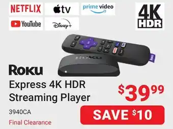 Visions Electronics Roku Express 4K HDR Streaming Player offer
