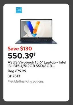 Staples ASUS Vivobook 15.6 Laptop - Intel i3-1315U/512GB SSD/8GB RAM/Windows 11 Home offer