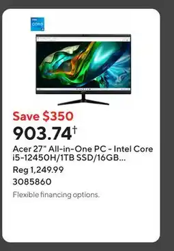 Staples Acer 27 All-in-One PC - Intel Core i5-12450H/1TB SSD/16GB RAM/Windows 11 Home offer