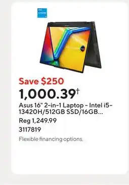 Staples Asus 16 2-in-1 Laptop - Intel i5-13420H/512GB SSD/16GB RAM/Touchscreen/Windows 11 Home offer