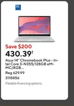 Staples Asus 14 Chromebook Plus - Intel Core 3-N355/128GB eMMC/8GB RAM/Chrome OS offer