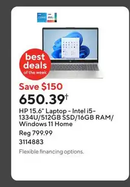 Staples HP 15.6 Laptop - Intel i5-1334U/512GB SSD/16GB RAM/Windows 11 Home offer