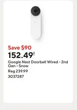 Staples Google Nest Doorbell Wired - 2nd Gen - Snow offer