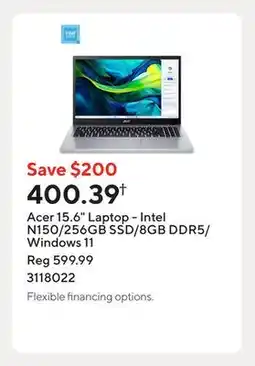 Staples Acer 15.6 Laptop - Intel N150/256GB SSD/8GB DDR5/Windows 11 offer
