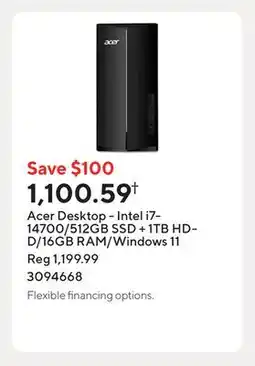 Staples Acer Desktop - Intel i7-14700/512GB SSD + 1TB HDD/16GB RAM/Windows 11 offer