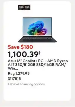 Staples Asus 16 Copilot+ PC - AMD Ryzen AI 7 350/512GB SSD/16GB RAM/Win 11 Home offer