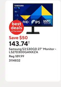 Staples Samsung S3 S30GD 27 Monitor - LS27D300GANXZA offer