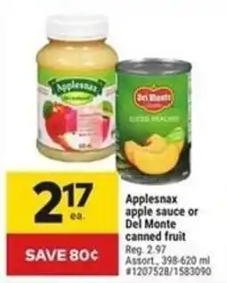 Giant Tiger Applesnax apple sauce or del monte canned fruit offer
