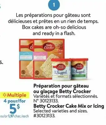 Walmart Préparation pour gâteau ou glaçage betty crocker offer