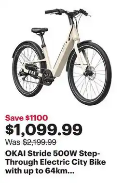 Best Buy OKAI Stride 500W Step-Through Electric City Bike with up to 64km Battery Life - Desert Sand offer