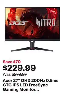 Best Buy Acer 27 QHD 200Hz 0.5ms GTG IPS LED FreeSync Gaming Monitor (XV270U X1) - Black offer