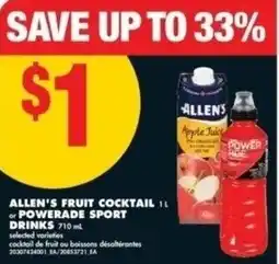 No Frills Allen's fruit cocktail or powerade sport drinks offer