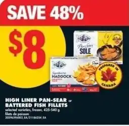 No Frills High liner pan-sear or battered fish fillets offer