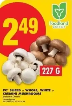 No Frills PC sliced or whole, white or cremini mushrooms offer