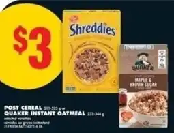 No Frills Post cereal quaker instant oatmeal offer