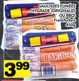 Supermarché PA SAUCISSES FUMÉES HYGRADE (ORIGINALES OU BBQ) HYGRADE | Frankfurters offer